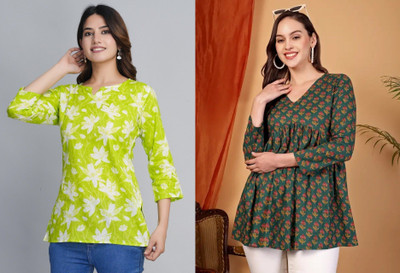 Sana Women Floral Print Flared Kurta(Multicolor)