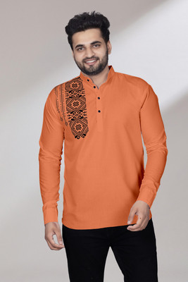 Kavyangle Creation Men Printed Straight Kurta(Orange)