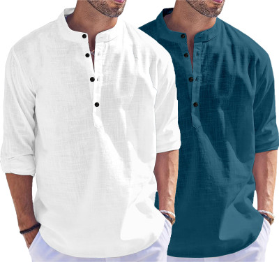Fashion Marts Men Solid Straight Kurta(White, Dark Green)
