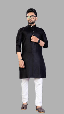 Anuj Fashion Men Solid A-line Kurta(Black)