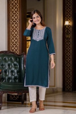 PATDOM Women Embroidered A-line Kurta(Multicolor)