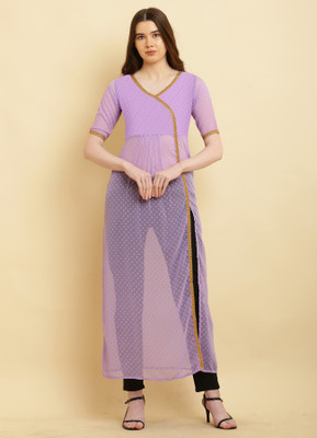 VESICLE Women Solid Straight Kurta(Purple)