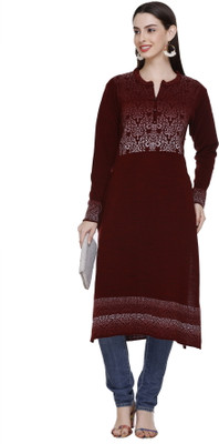 MONTREX Women Self Design Straight Kurta(Maroon, White)