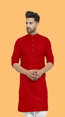 HouseOfCommon Men Solid A-line Kurta(Red)