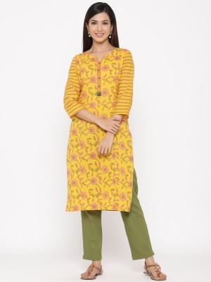 Jaipur Kurti Women Floral Print Straight Kurta(Yellow)