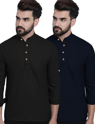 VIMASUTI Men Solid Straight Kurta(Dark Blue)