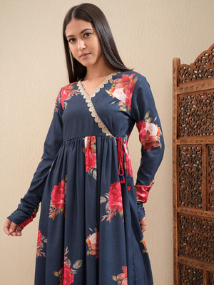 Vishudh Women Printed Anarkali Kurta(Blue)
