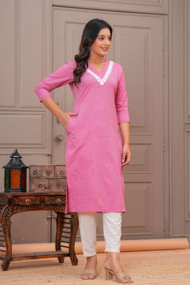 EMPIRE STYLE Women Printed Straight Kurta(Pink)