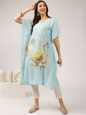 ANOUK Men Floral Print Kaftan Kurta(Blue)