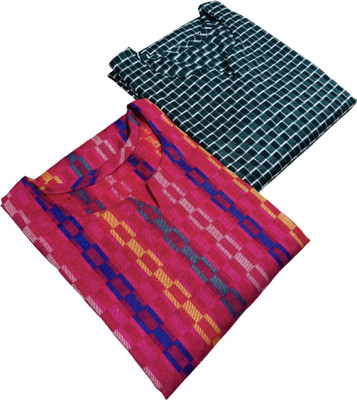 TABROONN Women Self Design Straight Kurta(Pink, Green)