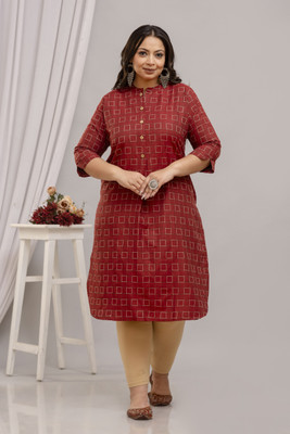Neerupam Collection Women Abstract A-line Kurta(Red)
