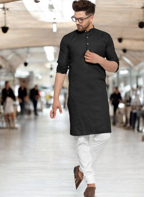 Krisha trend Men Solid Straight Kurta(Black)
