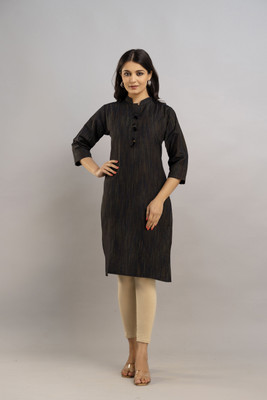 AURA STYLE Women Self Design A-line Kurta(Black)