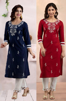 SISTO Women Embroidered Straight Kurta(Multicolor)