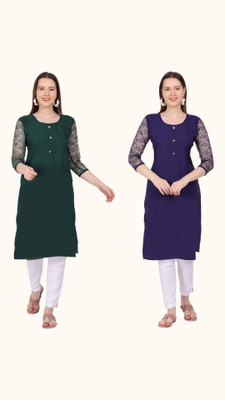 StylishKurtas Women Solid Straight Kurta(Green, Blue)