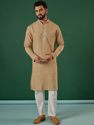 ANOUK Men Floral Print Straight Kurta(White)