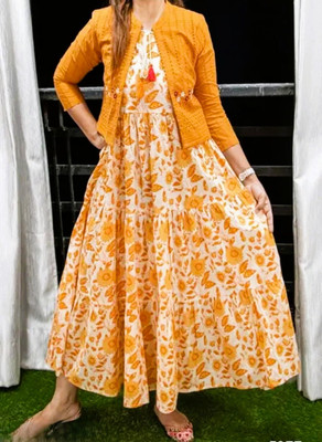 Windson Women Floral Print Anarkali Kurta(Orange)