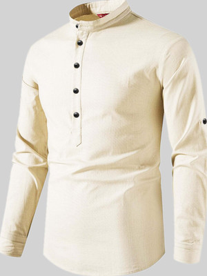 FireFish Men Solid A-line Kurta(Beige)