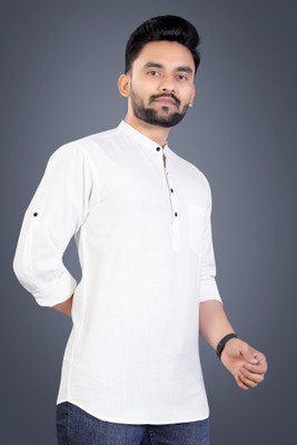 SPOQUE Men Solid Straight Kurta(White)