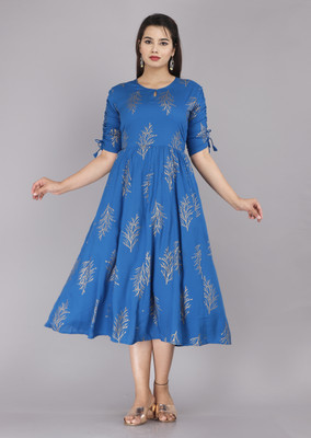 RUP KURTI Women Printed Anarkali Kurta(Blue)
