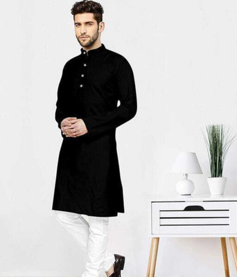 Shree Dutt Creation Men Solid Straight Kurta(Black)