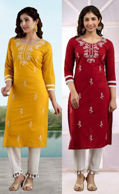 SISTO Women Chikan Embroidery A-line Kurta(Multicolor)