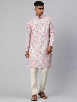 Majestic Man Men Printed A-line Kurta(Pink)