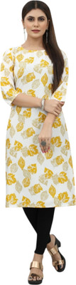 HouseOfCommon Women Printed Straight Kurta(Yellow, White)