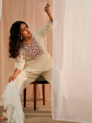 LIBAS Women Printed A-line Kurta(White)
