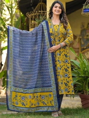 NARI DREAM Women Printed Flared Kurta(Yellow)