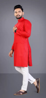 Shree Dutt Creation Men Solid Straight Kurta(Red)