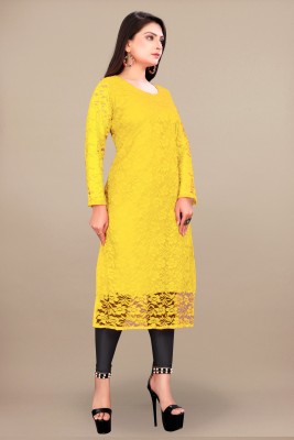 Rakshit Fashion Mart Women Floral Print A-line Kurta(Yellow)