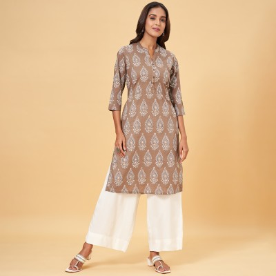 Rangmanch by Pantaloons Women Printed Flared Kurta(Brown)