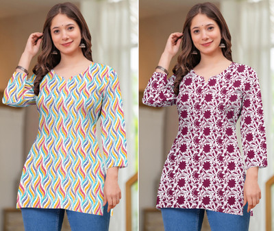 Sunbright Women Printed, Floral Print Straight Kurta(Maroon, Multicolor)