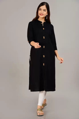 WORLD SHIGO Women Solid Straight Kurta(Black)