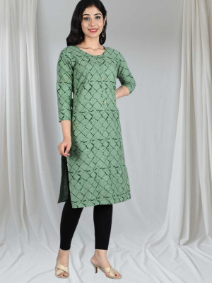 Lihimisu Women Printed Straight Kurta(Green)