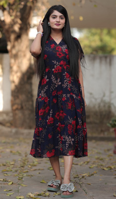 JYOTESTORE Women Floral Print Flared Kurta(Multicolor)