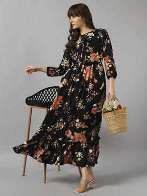 Krunal Raiyani Women Fit and Flare Black Maxi/Full Length Dress