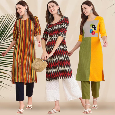 EthnicBasket Women Printed Straight Kurta(Multicolor)