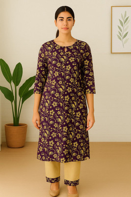 SHRI BALAJI SUPER BAZAR Women Printed A-line Kurta(Purple)