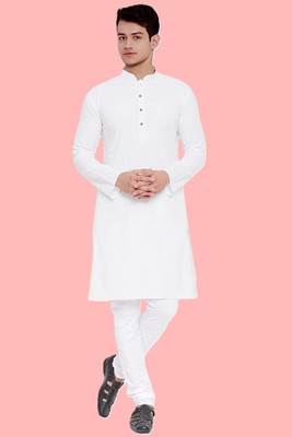 ART CURTAIN Men Solid Straight Kurta(White)