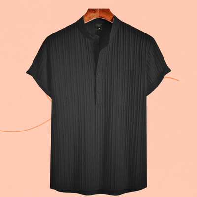 Look Trendy Men Printed Straight Kurta(Black)