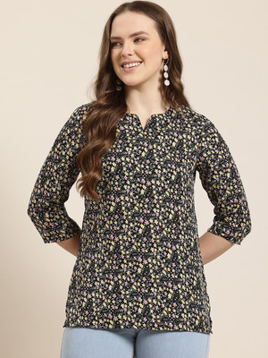 HERE&NOW Women Printed A-line Kurta(Black)