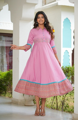 IKRASS Women Embroidered Anarkali Kurta(Pink)
