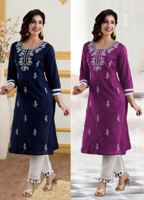 SISTO Women Chikan Embroidery Straight Kurta(Multicolor)