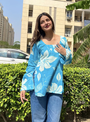 BHAWANA FASHION Women Floral Print A-line Kurta(Blue)