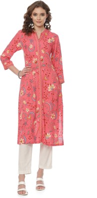 RANGRITI Women Printed Straight Kurta(Pink)