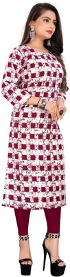 SHLOCK CREATION HUB Women Printed A-line Kurta(Red, White)