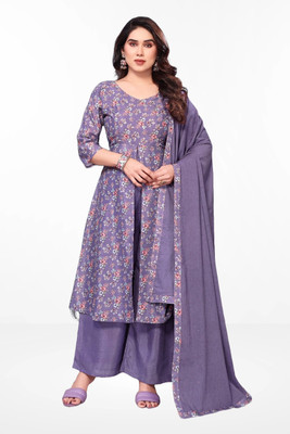 Aureliafashion Women Floral Print, Embroidered Straight Kurta(Purple)