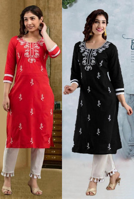 SISTO Women Chikan Embroidery A-line Kurta(Multicolor)